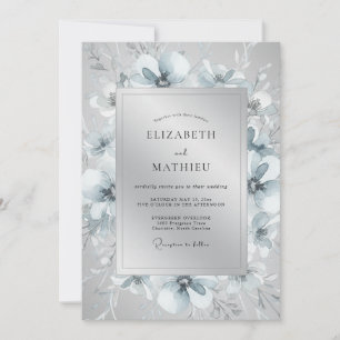 Convite Casamento de Inverno Etéreo Prateado