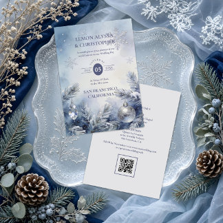 Convite Casamento de Inverno Exquisito Poeirento Azul TLW2