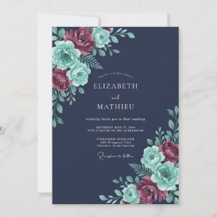 Convite Casamento de Inverno Exuberante Azul Naval