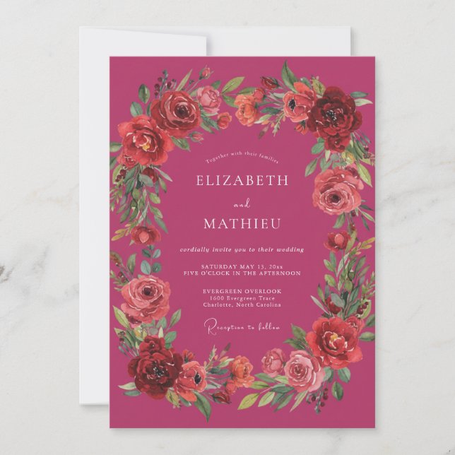 Convite Casamento de Inverno Exuberante Magenta (Frente)