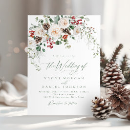 Convite Casamento de Inverno Festivo Floral Elegante