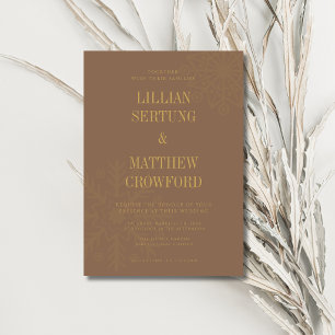 Convite Casamento de Inverno Floco de Neve Dourado Marrom 
