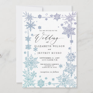 Convite Casamento de Inverno Flocos de Neve Azuis Elegante