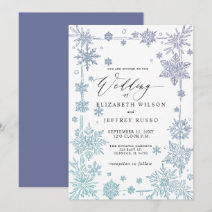 Convite Casamento de Inverno Flocos de Neve Azuis Elegante