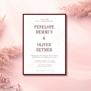 Convite Casamento de Inverno Flocos de Neve Branco Borgonh
