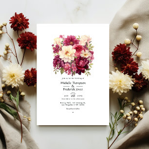 Convite Casamento de Inverno Floral com Granada e Creme