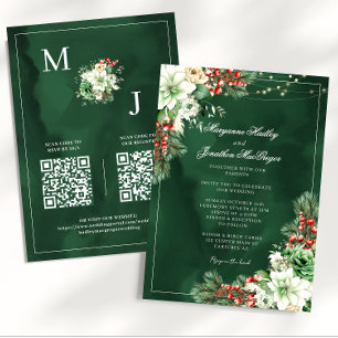 Convite Casamento de Inverno Floral Esmeralda Elegante