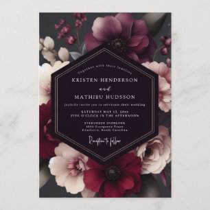 Convite Casamento de Inverno Floral Tinto Borgonha