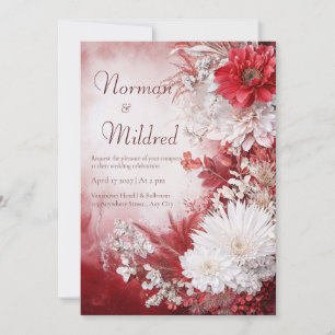 Convite Casamento de Inverno Floral Vermelho Branco Carmes