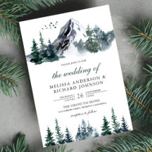 Casamento de Inverno Floresta Montanhosa Aquarela 