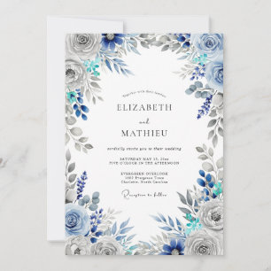 Convite Casamento de Inverno Gelado Azul Aço