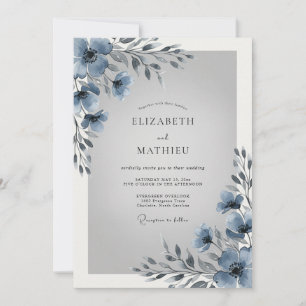 Convite Casamento de Inverno Glacial Azul Empoeirado