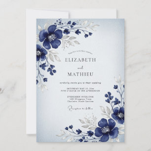 Convite Casamento de Inverno Glacial Azul Marinho