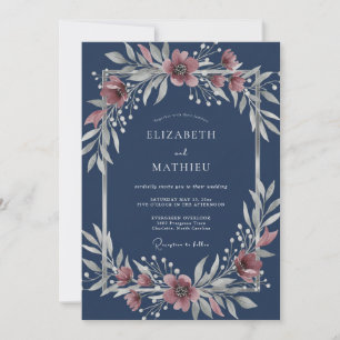 Convite Casamento de Inverno Glorioso Azul-Marinho