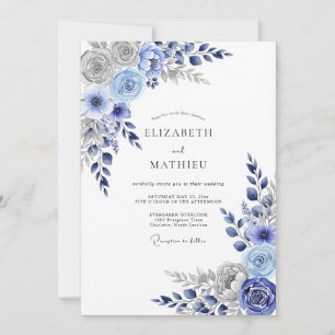 Convite Casamento de Inverno Grandioso Azul Marinho