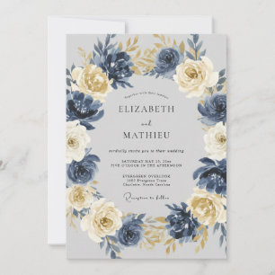 Convite Casamento de Inverno Ilustre Azul Marinho