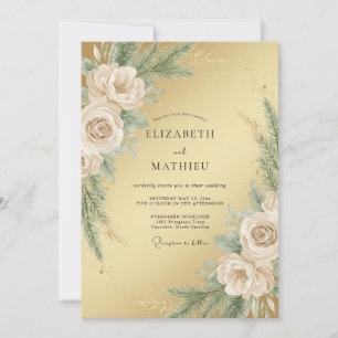 Convite Casamento de Inverno Ilustre Dourado