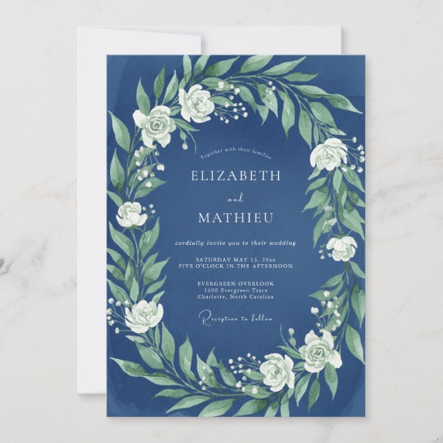 Convite Casamento de Inverno Impecável Azul Marinho (Frente)
