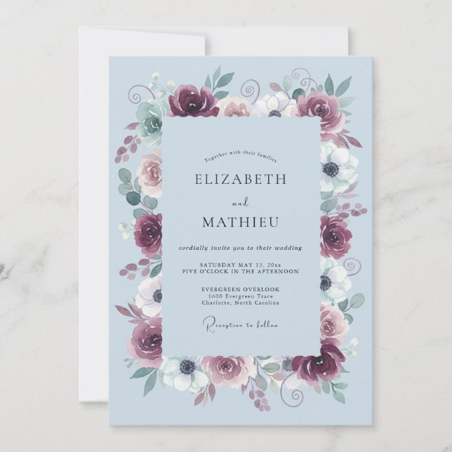 Convite Casamento de Inverno Imperial Borgonha (Frente)