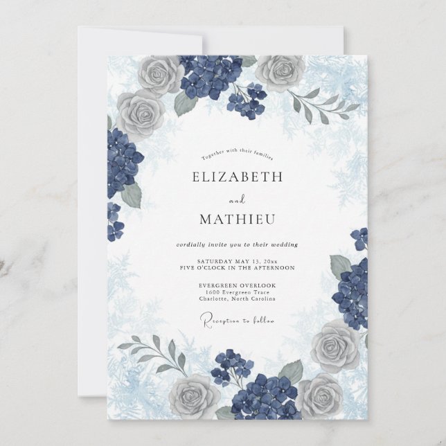 Convite Casamento de Inverno Indigo Frosty (Frente)