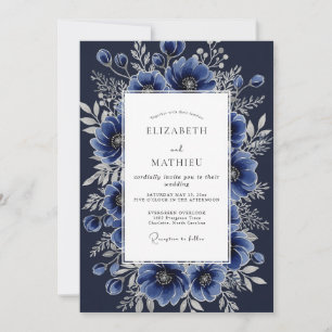 Convite Casamento de Inverno Luxuoso Azul Meia-Noite