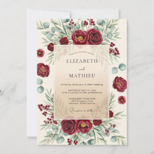 Convite Casamento de Inverno Luxuoso Borgonha