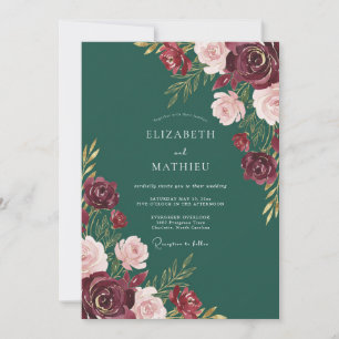 Convite Casamento de Inverno Luxuoso Verde Esmeralda