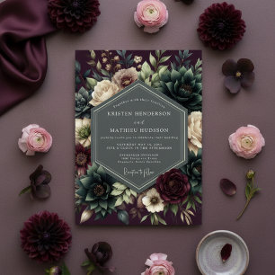 Convite Casamento de Inverno Luxuriante com Ameixa