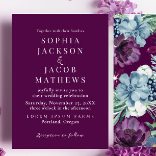 Convite Casamento de inverno magenta floral brilhante e ou