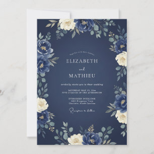 Convite Casamento de Inverno Magnífico Azul Marinho