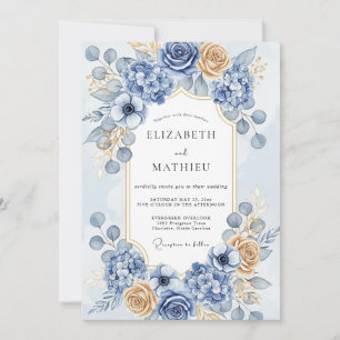 Convite Casamento de Inverno Majestoso Azul Empoeirado