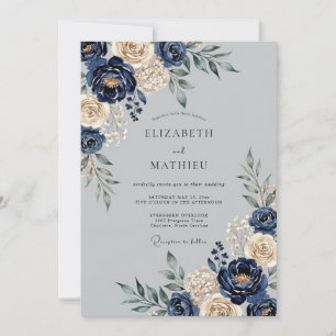Convite Casamento de Inverno Majestoso Azul Marinho