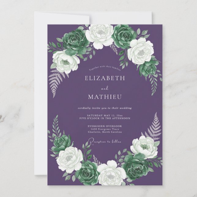 Convite Casamento de Inverno Mal-humorado Deep Purple (Frente)