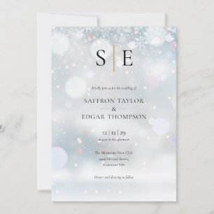 Convite Casamento de Inverno Monograma Elegante Dourado Pr