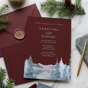Convite Casamento de Inverno na Montanha com Aquarela Mal-