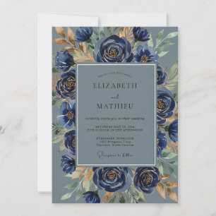 Convite Casamento de Inverno Opulento Azul-Marinho