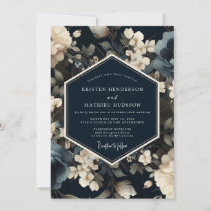 Convite Casamento de Inverno Opulento Azul Meia-Noite