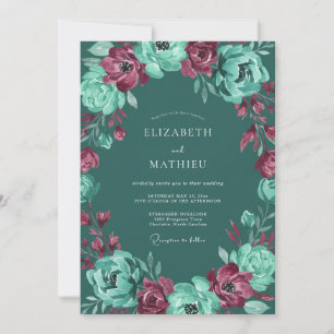 Convite Casamento de Inverno Opulento em Azul Teal Escuro
