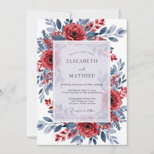 Convite Casamento de Inverno Ornamentado em Crimson Slate
