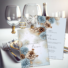 Convite Casamento de Inverno Pinhas Moderno Azul Marrom Br