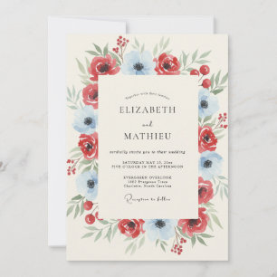 Convite Casamento de Inverno Pintado a Vermelho Azul
