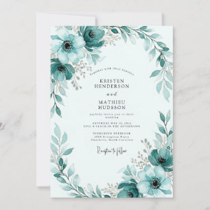 Convite Casamento de Inverno Pintado em Verde Azul
