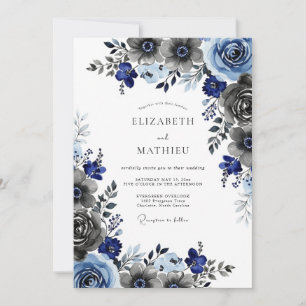 Convite Casamento de Inverno Pitoresco Azul Marinho