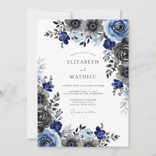 Convite Casamento de Inverno Pitoresco Azul Marinho (Frente)