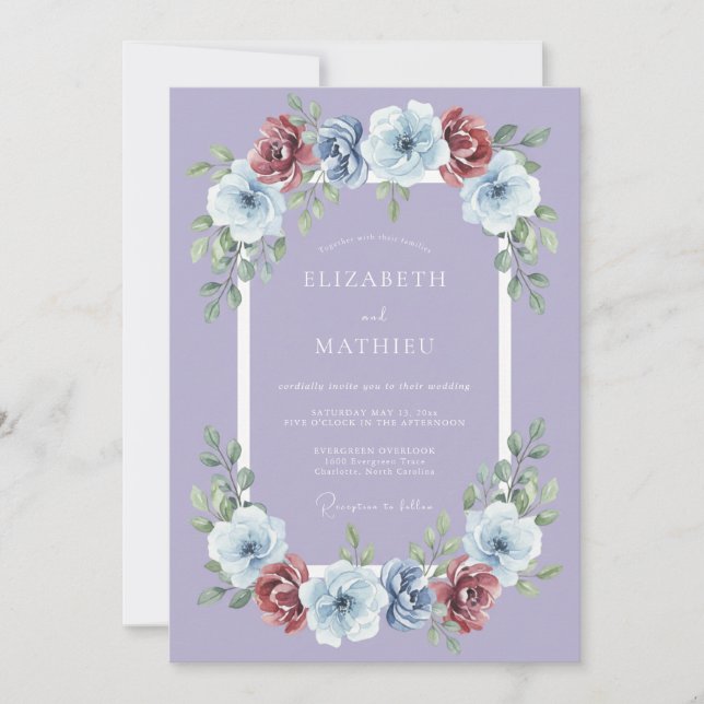 Convite Casamento de Inverno Pitoresco com Lavanda (Frente)