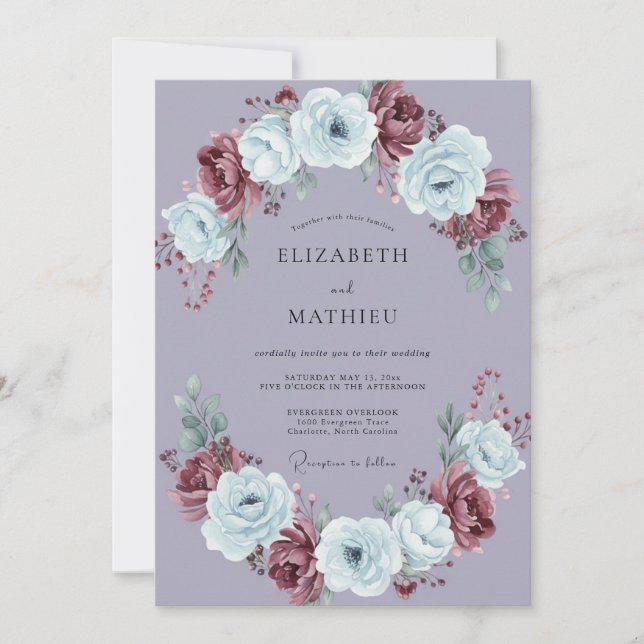 Convite Casamento de Inverno Poético de Lavanda (Frente)