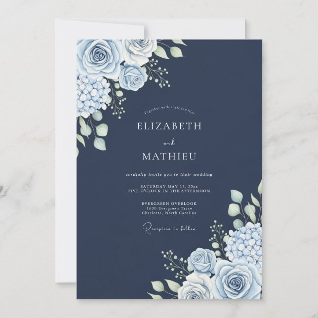 Convite Casamento de Inverno Polar Azul Marinho (Frente)