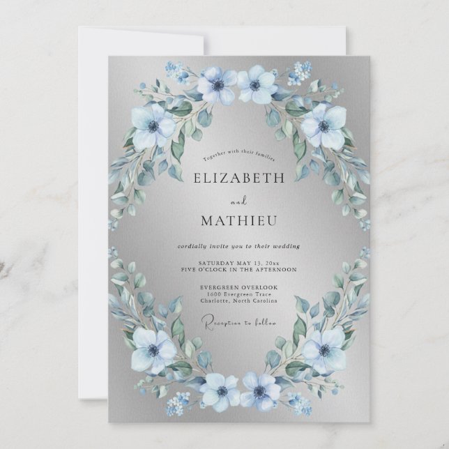 Convite Casamento de Inverno Prateado e Gelado (Frente)