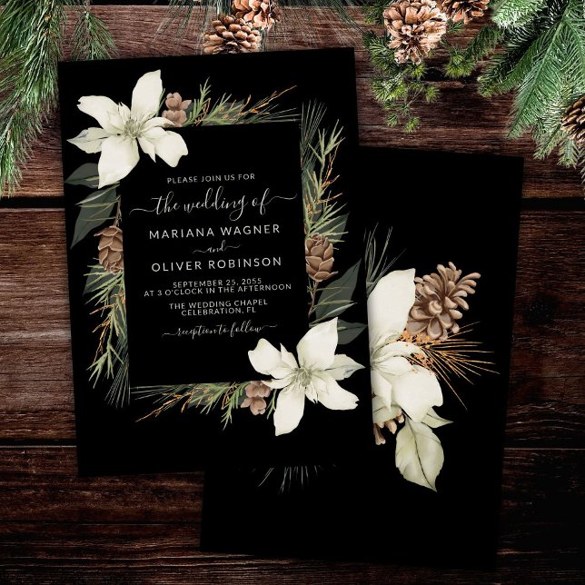 Convite Casamento de Inverno Preto e Branco com Grafia Ele (Criador carregado)