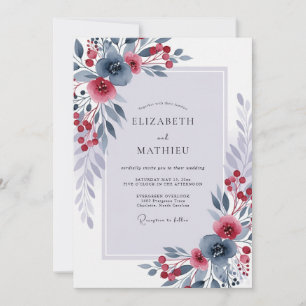 Convite Casamento de Inverno Radiante Azul Ardesia